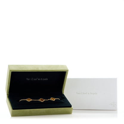 Van Cleef & Arpels 18K Yellow Gold Tiger Eye 5 Motifs Vintage Alhambra Bracelet 5 of 5