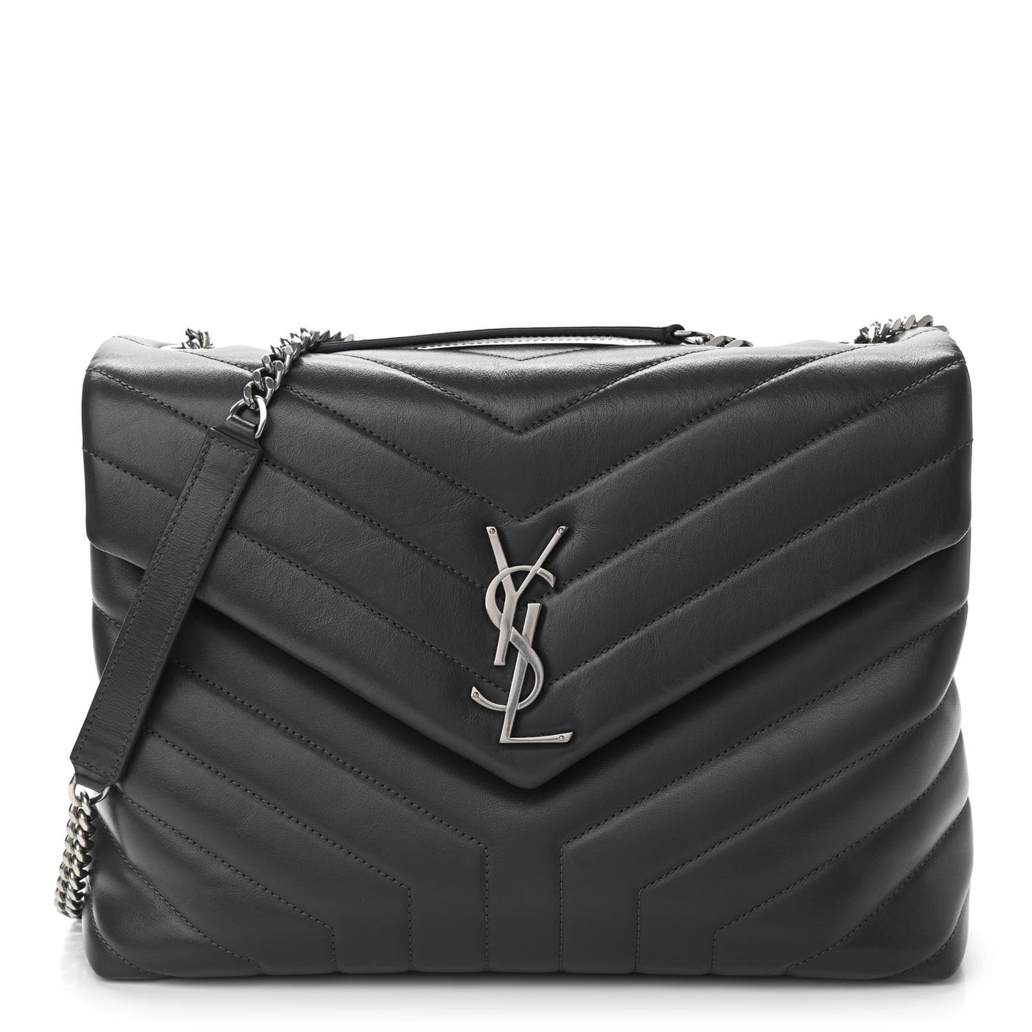 Calfskin Y Quilted Monogram Medium Loulou Chain Satchel Grey