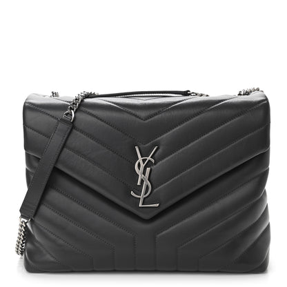 Saint Laurent Calfskin Y Quilted Monogram Medium Loulou Chain Satchel Grey 1 of 9