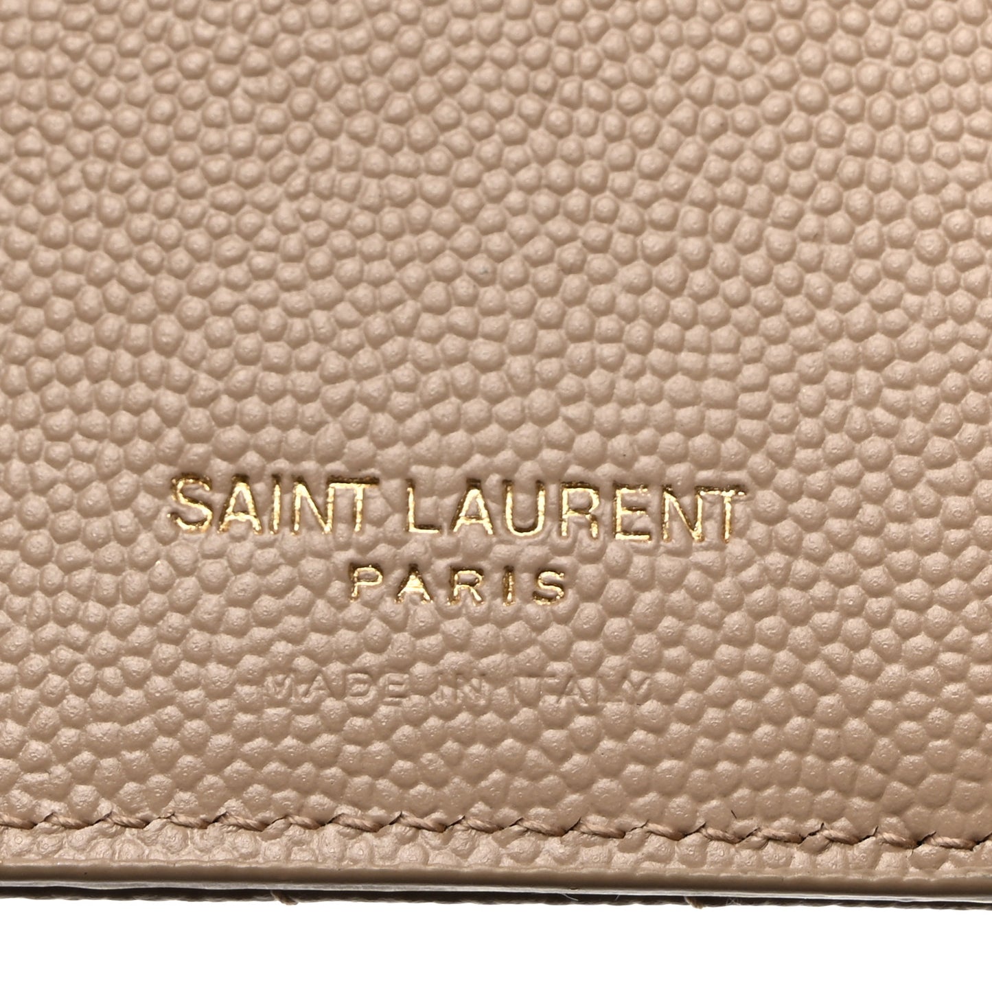 SAINT LAURENT Grain De Poudre Matelasse Chevron Monogram Zipped Card Case Dark Beige
