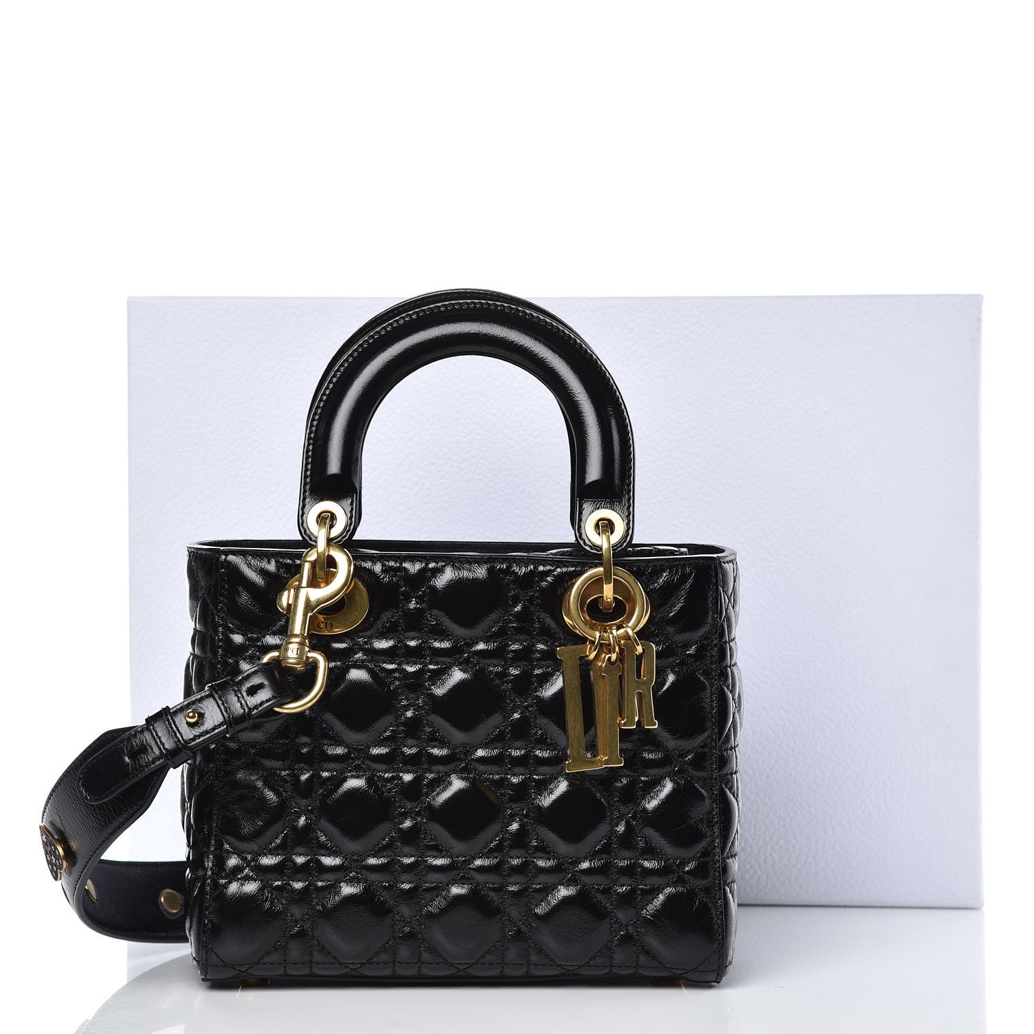 Christian Dior Crinkled Patent Cannage Small Lucky Badges My Lady Dior Black 11 of 11