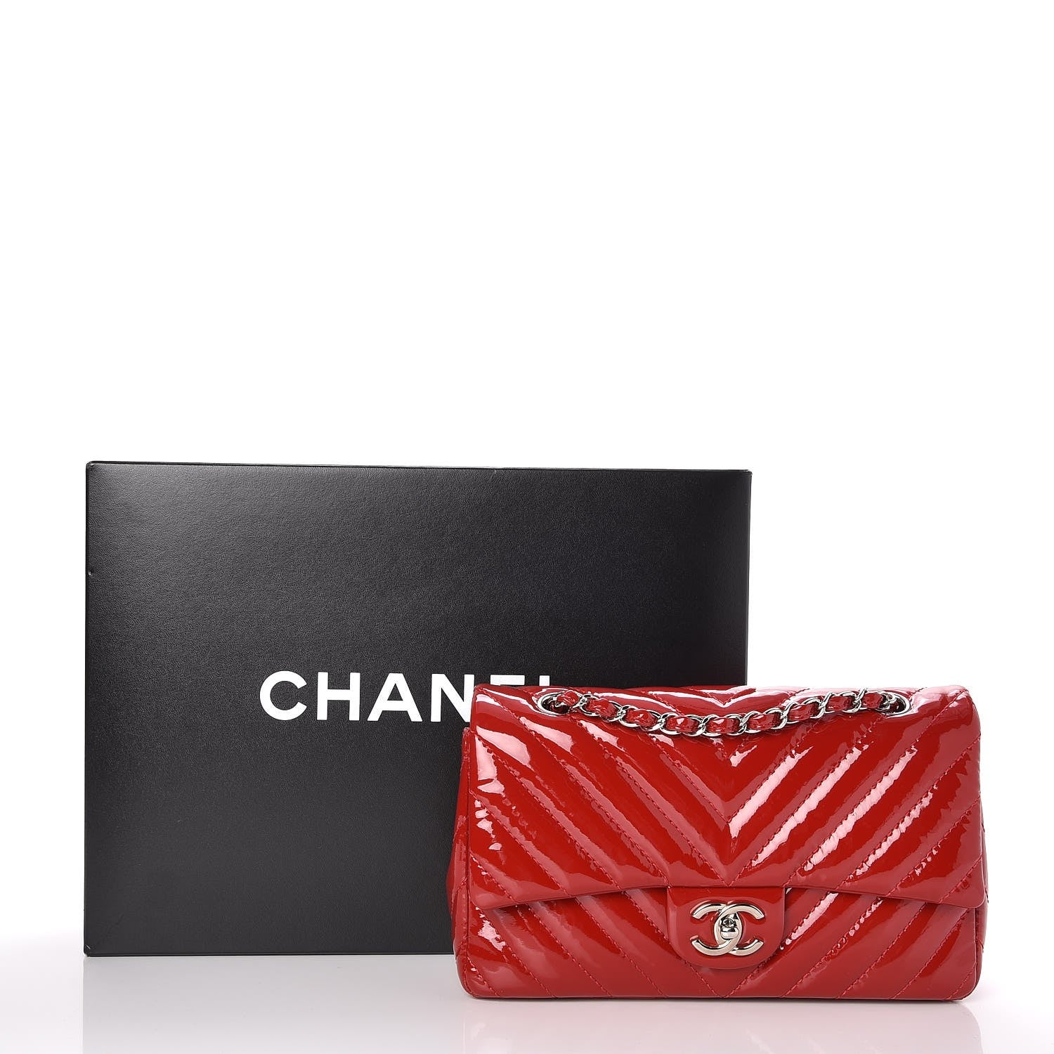 Chanel Patent Chevron Quilted Medium Single Flap Red 9 of 9
