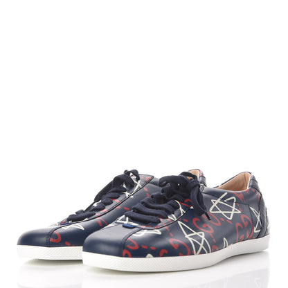 Gucci Calfskin GucciGhost Print Mens Low Top Sneakers 9 Blue Agata Hibiscus Red 3 of 8