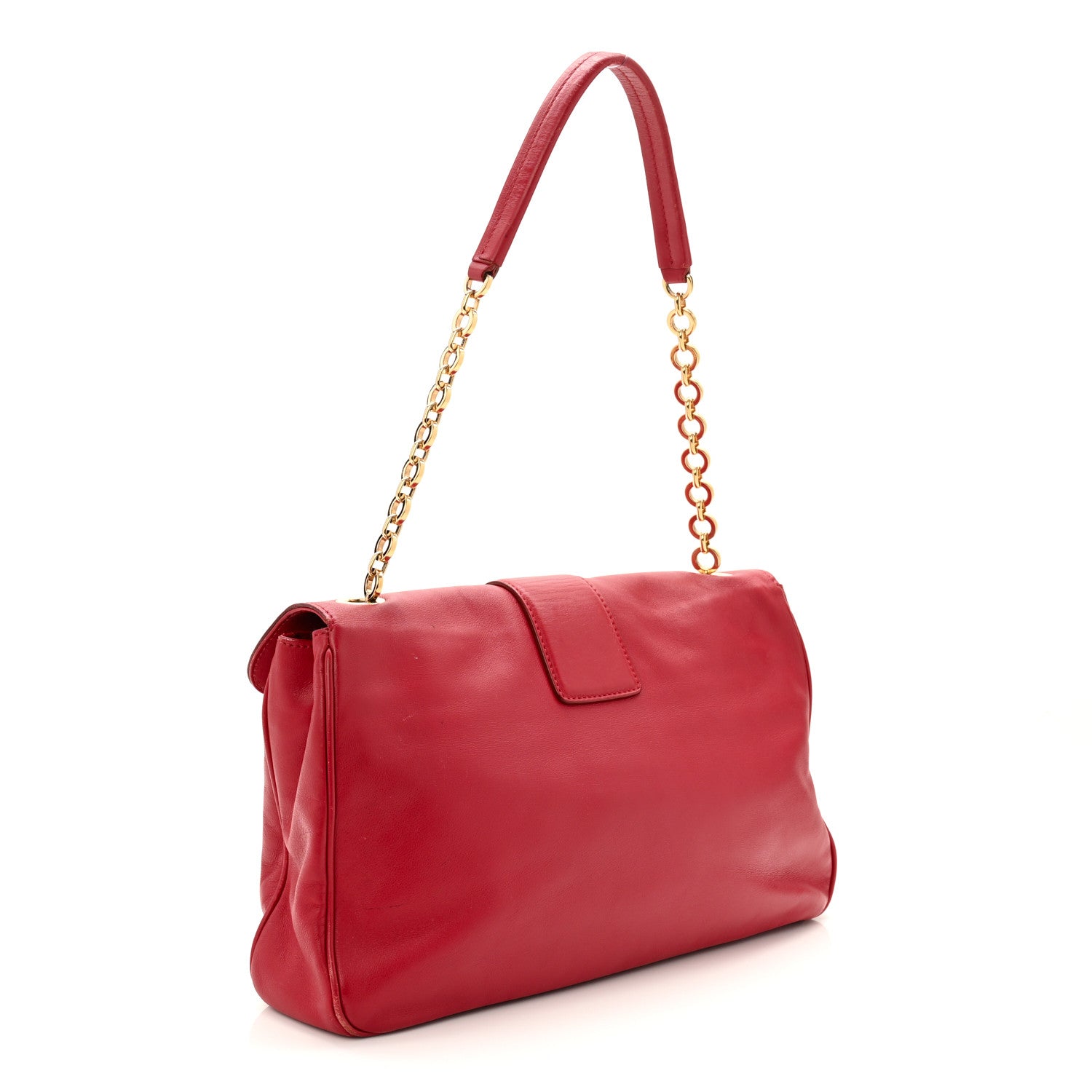 Salvatore Ferragamo Calfskin Gancini Chain Shoulder Bag Red 3 of 17