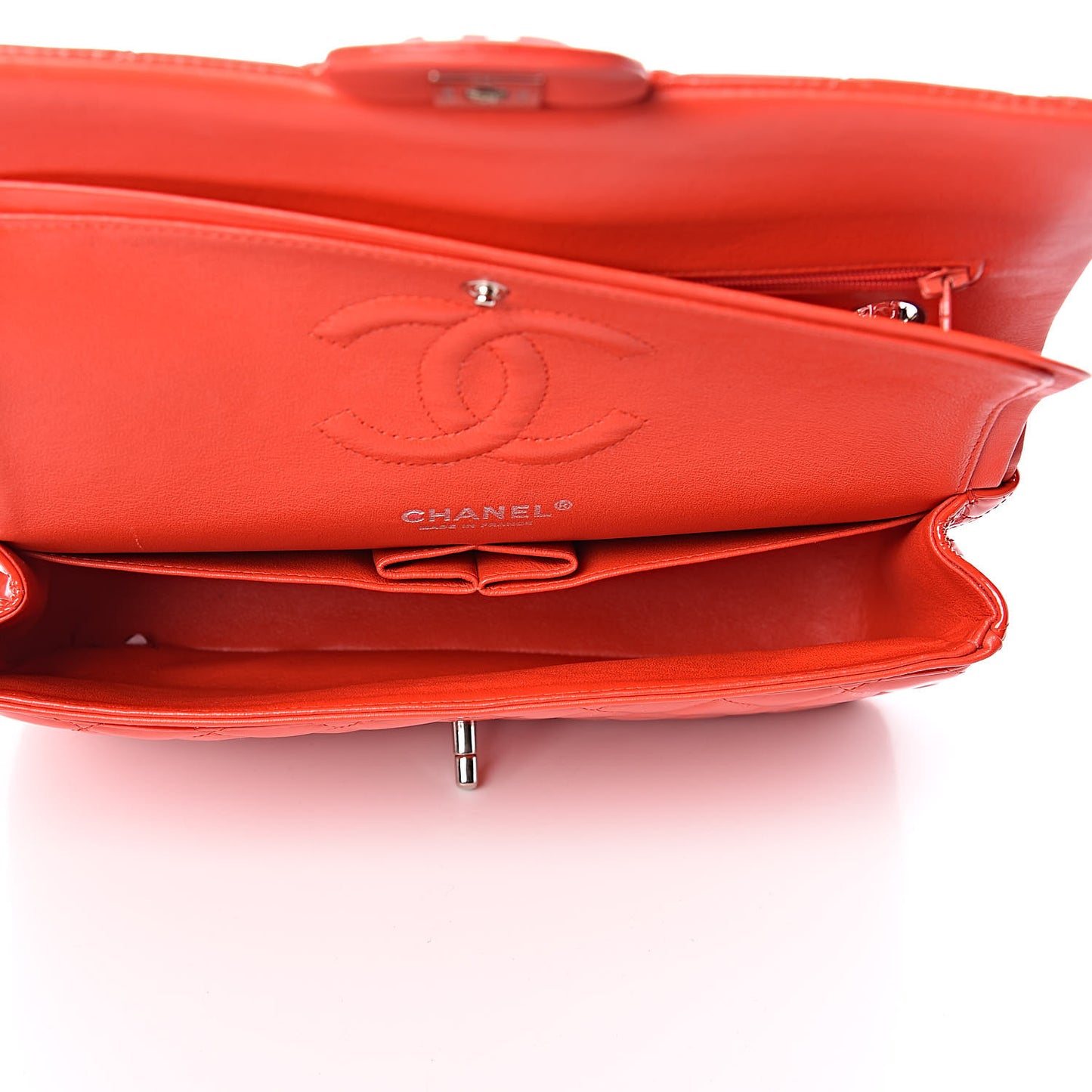 Patent Calfskin Quilted Medium Double Flap Red