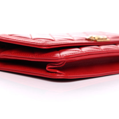 Chanel Lambskin Quilted Boy Wallet On Chain WOC Red 10 of 15