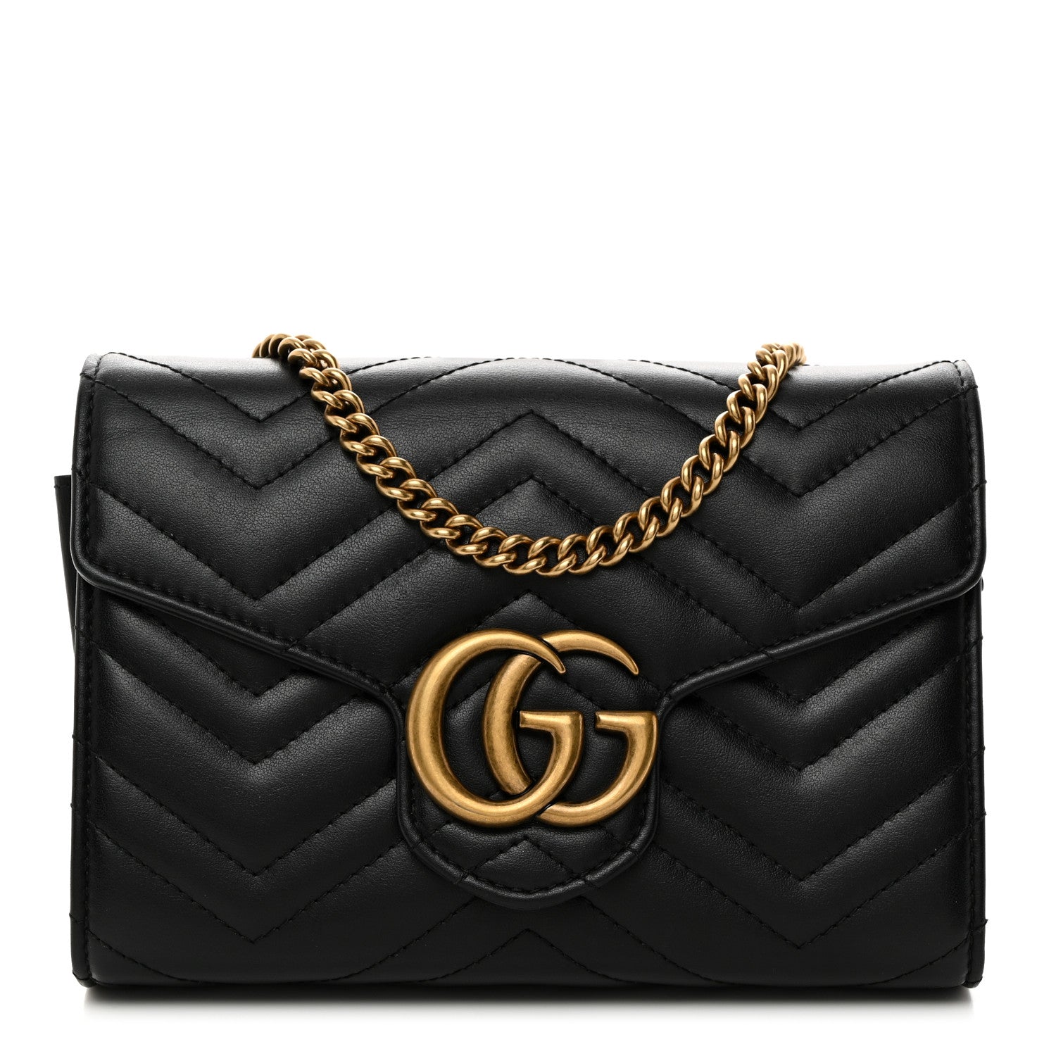 Gucci Calfskin Matelasse GG Marmont Chain Wallet Black 1 of 10