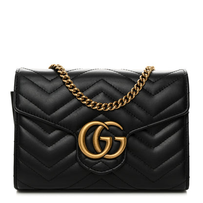 Gucci Calfskin Matelasse GG Marmont Chain Wallet Black 1 of 10