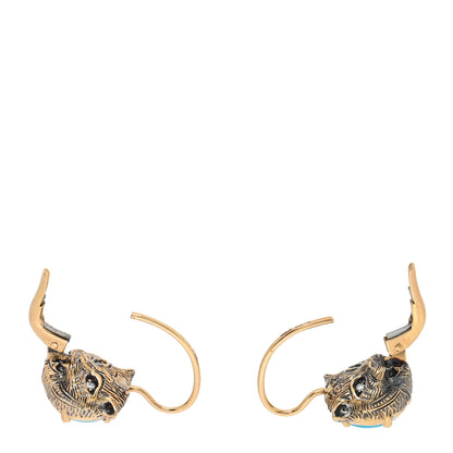 Gucci 18K Yellow Gold Diamond Turquoise Le Marche Des Merveilles Feline Earrings 3 of 5
