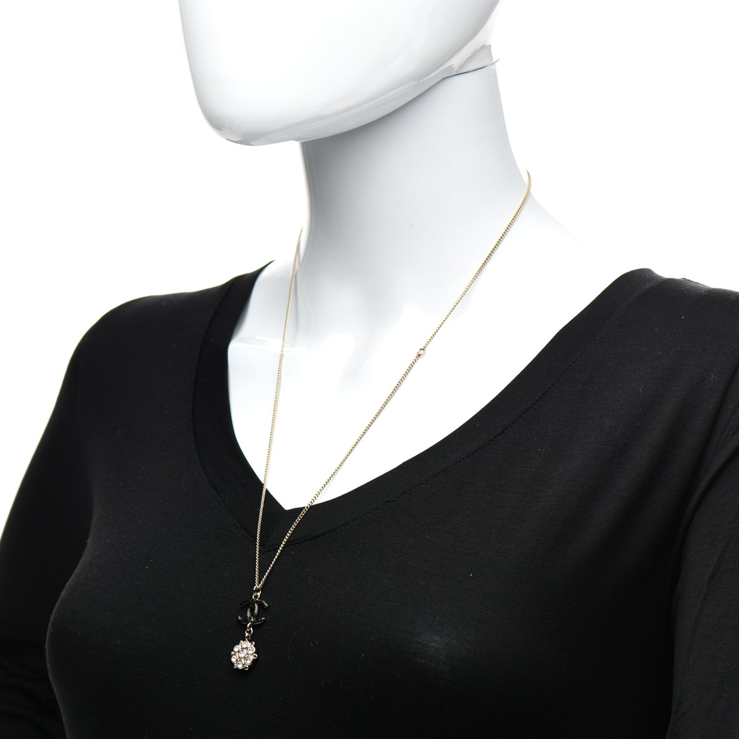 Crystal Enamel CC Pendant Necklace Gold