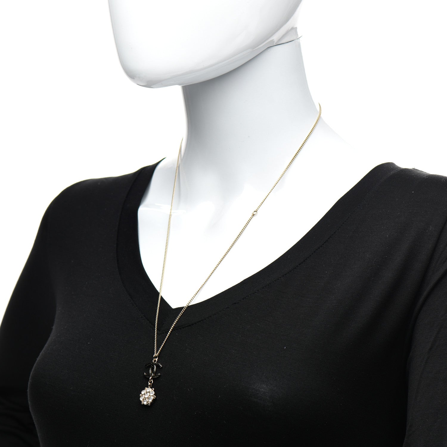 Chanel Crystal Enamel CC Pendant Necklace Gold 2 of 4