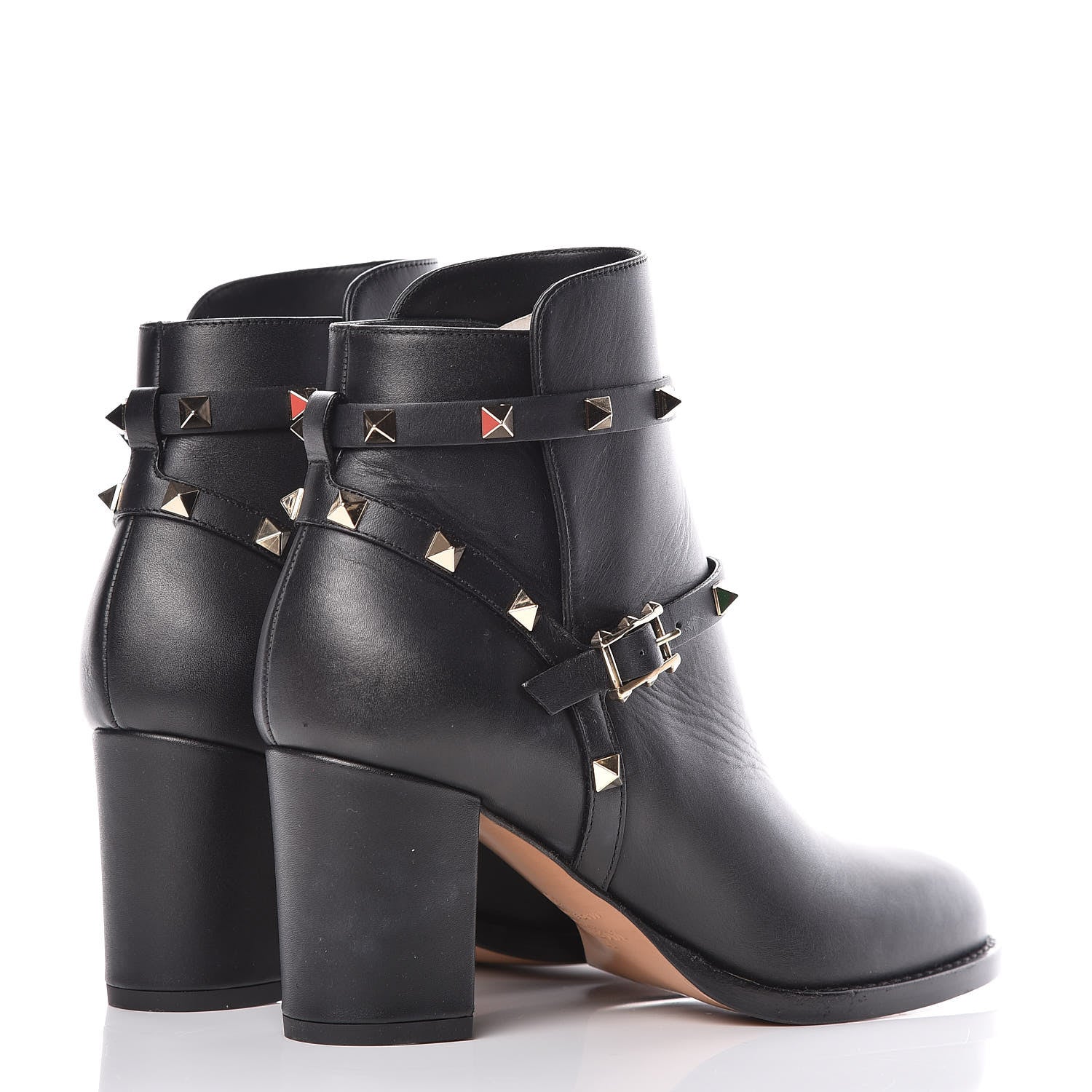 Valentino Garavani Calfskin Rockstud Double Buckle 70mm Block Heel Ankle Boots 37 Black 4 of 12