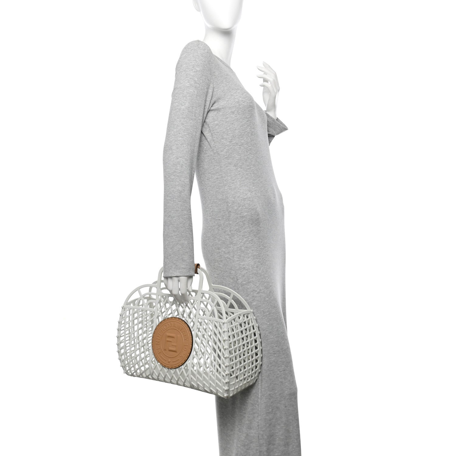 Fendi Recycled Plastic Vitello Liberty Matte Medium Fendi Basket White Ice Miele Scuro 2 of 10