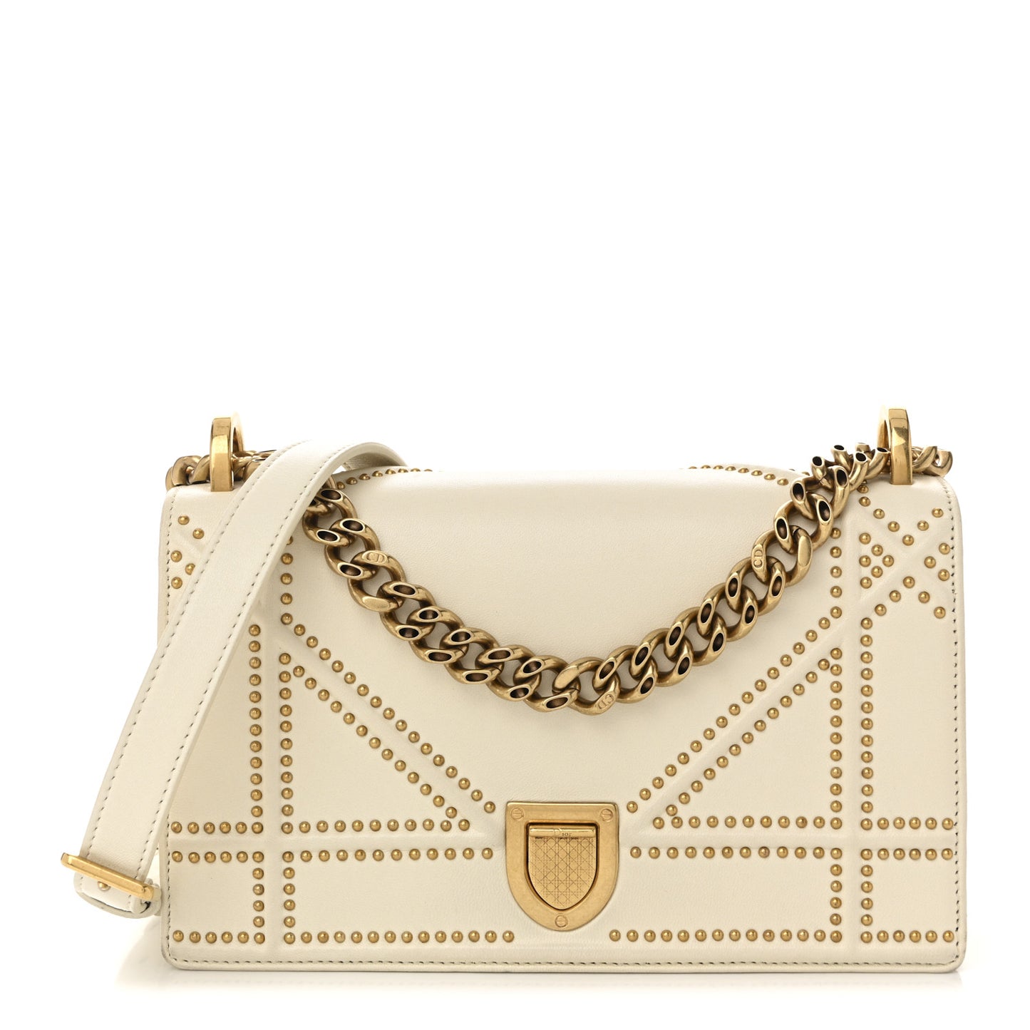 Lambskin Studded Small Diorama Flap Bag Latte