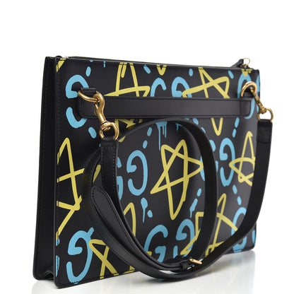 Gucci Calfskin GucciGhost Print GG Messenger Bag Black New Acquamarine 2 of 9