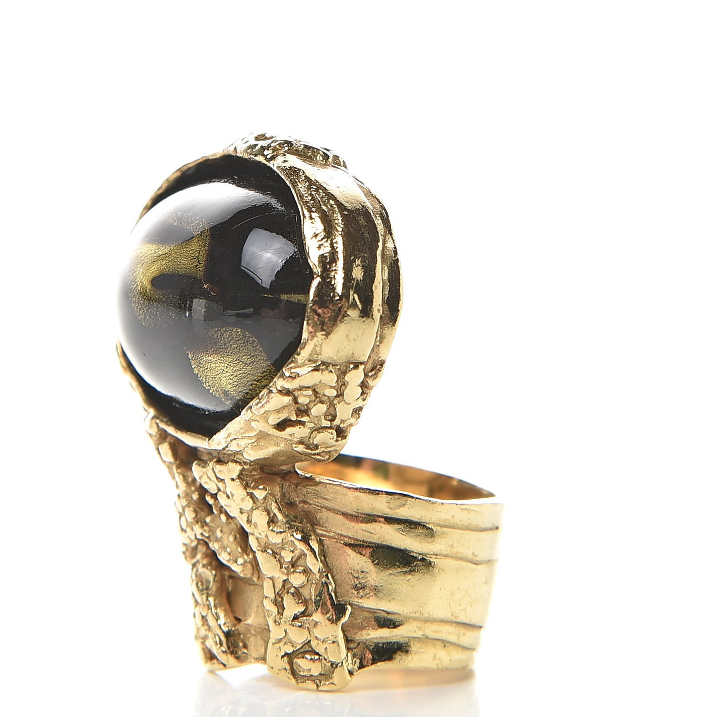 Glass Cabochon Arty Ovale Ring 7 Black Gold