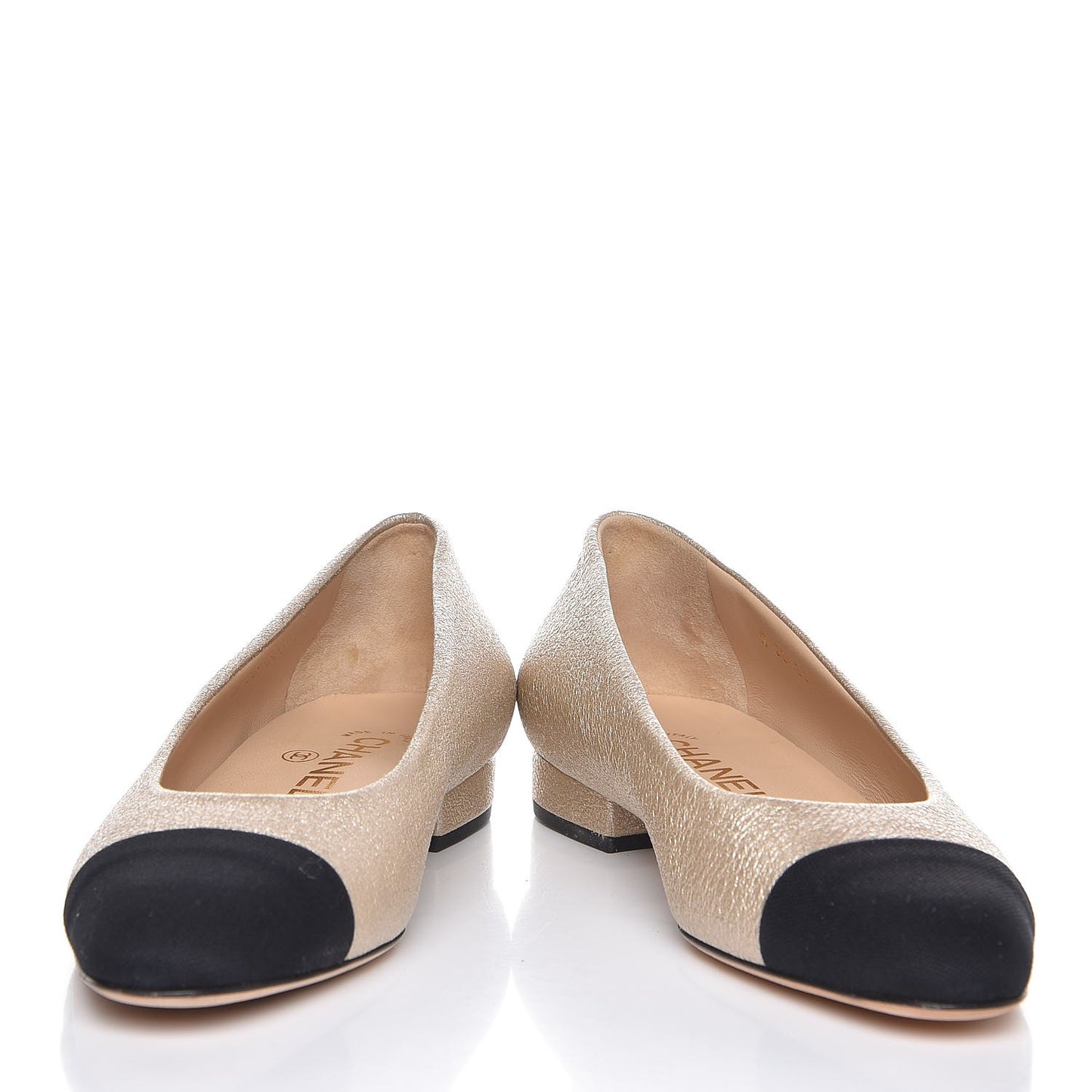 Metallic Goatskin Grosgrain Cap Toe Ballerina Flats 37 Gold Black