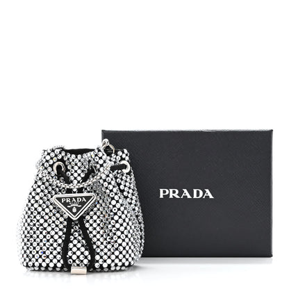 Prada Satin Crystal Metal Triangle Logo Mini Drawcord Pouch Shoulder Bag Cristal 12 of 12