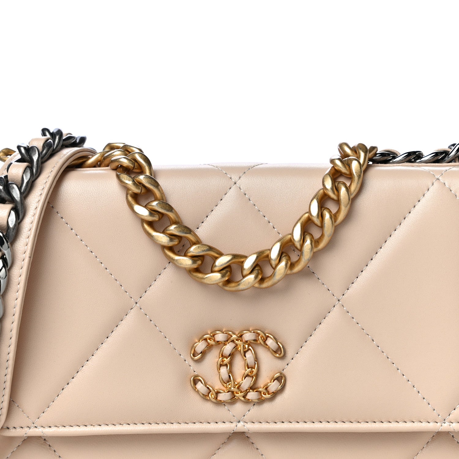 Chanel Lambskin Quilted Chanel 19 Wallet On Chain WOC Beige 8 of 12