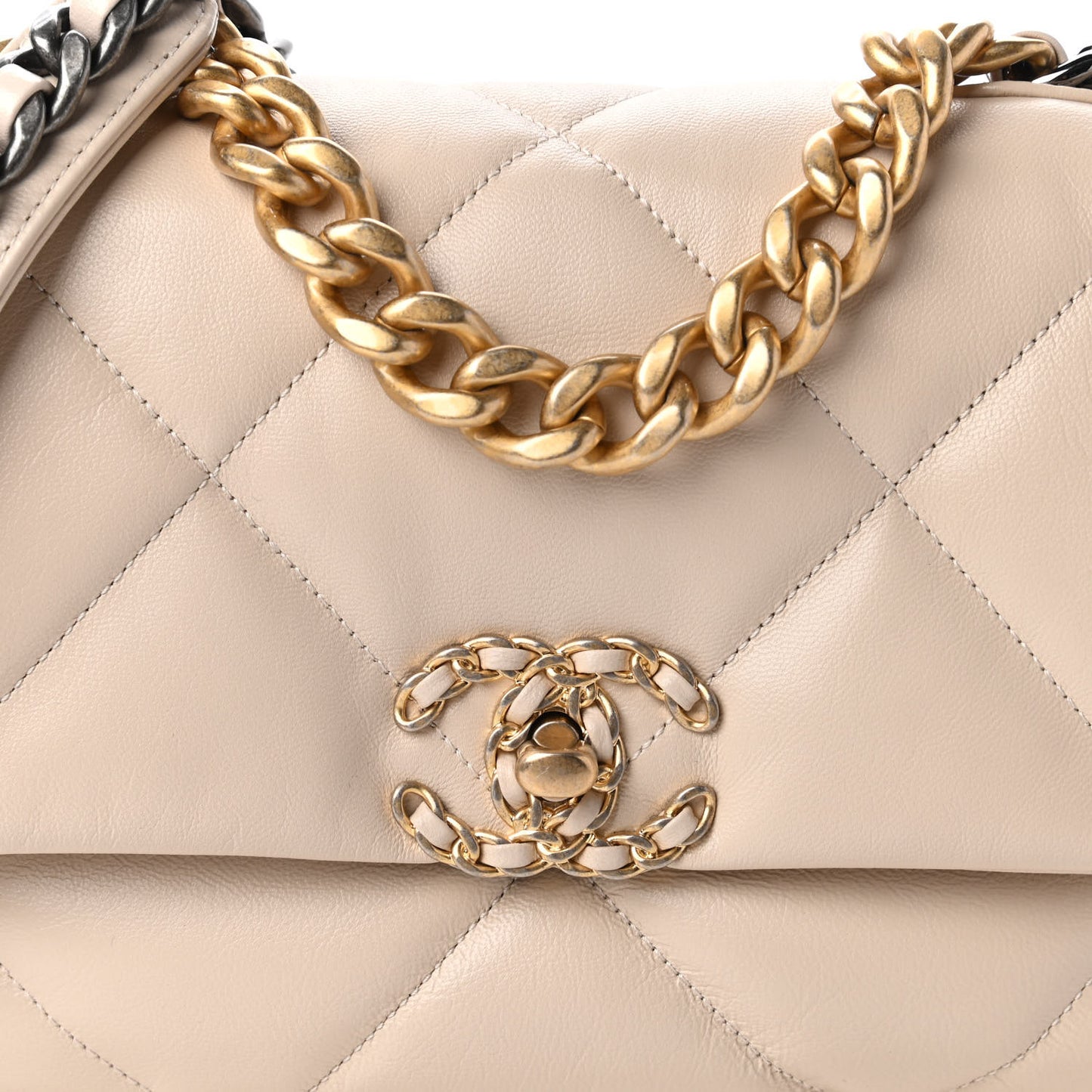 Goatskin Quilted Medium Chanel 19 Flap Beige