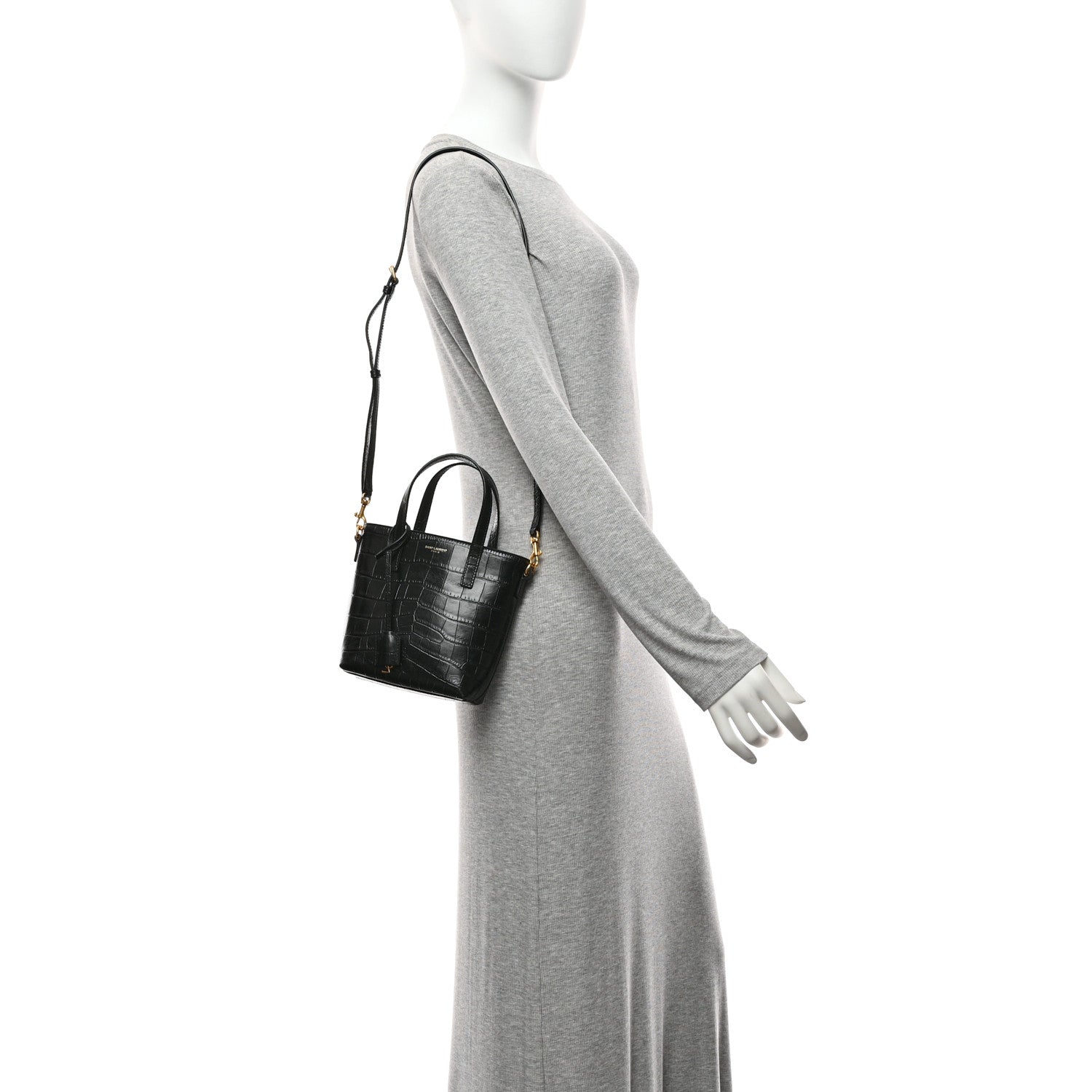 Saint Laurent Calfskin Crocodile Embossed Paris Mini Toy Shopper Tote Black 2 of 10