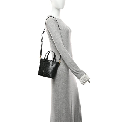 Saint Laurent Calfskin Crocodile Embossed Paris Mini Toy Shopper Tote Black 2 of 10