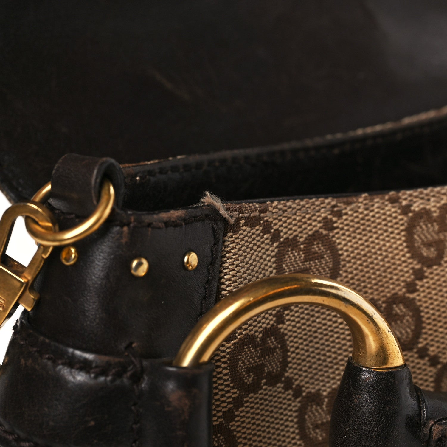 Gucci Monogram Studded Horsebit Clutch Dark Brown 10 of 13