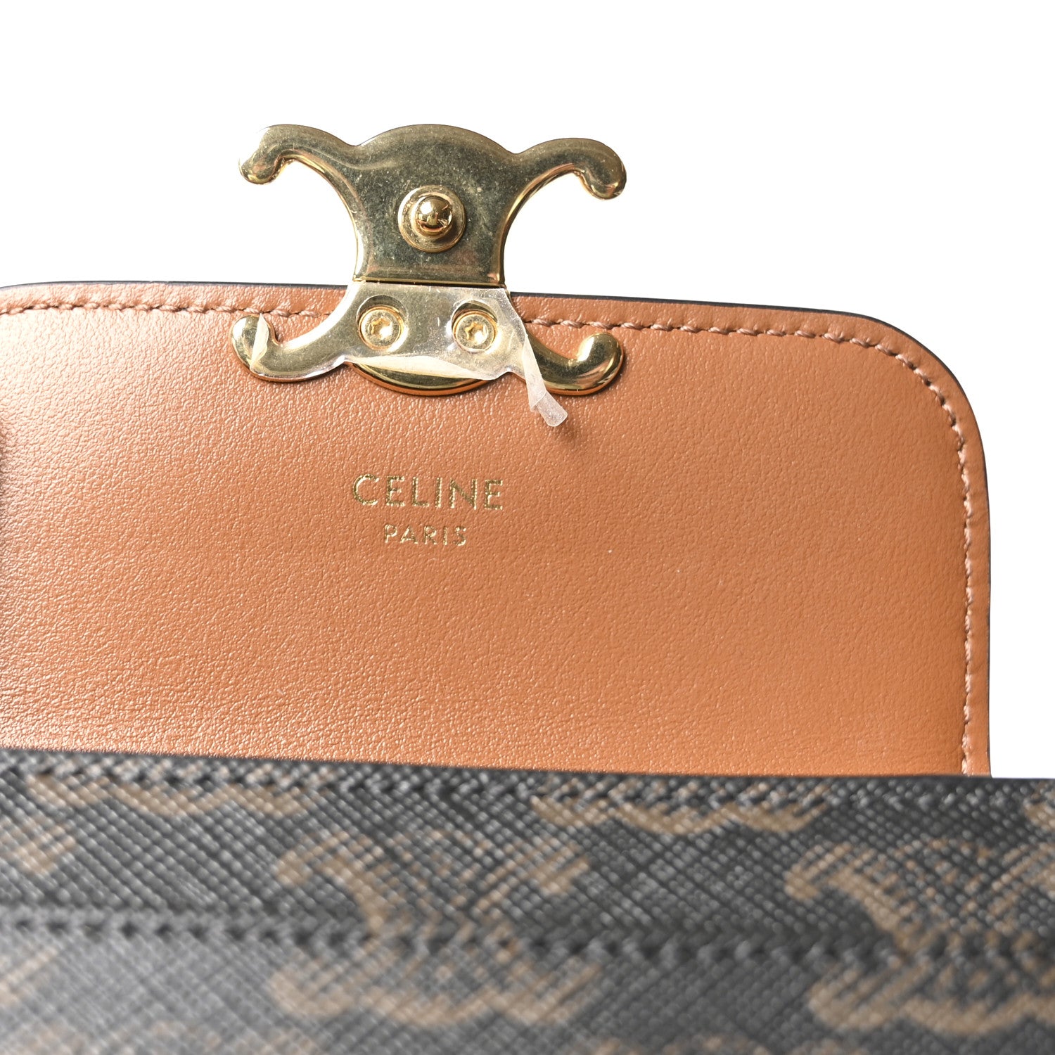 Celine Triomphe Canvas Calfskin Flap Card Holder Tan 6 of 9