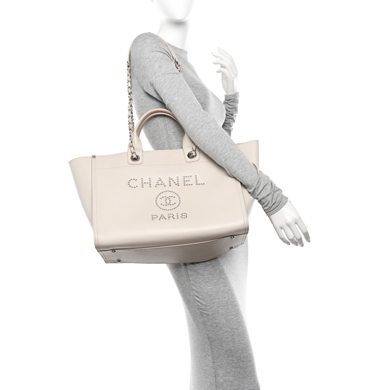 Chanel Caviar Medium Studded Deauville Tote Ivory 2 of 14