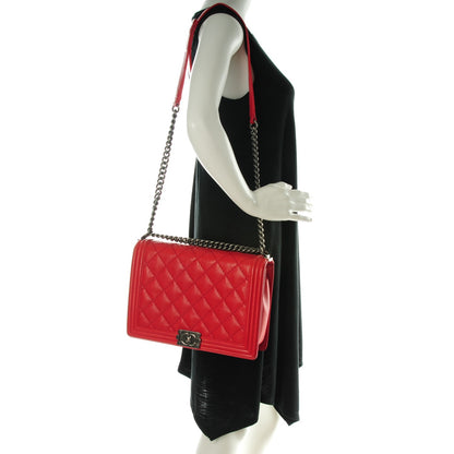 Chanel Calfskin Quilted Double Stitch Large Boy Flap Red 2 of 7