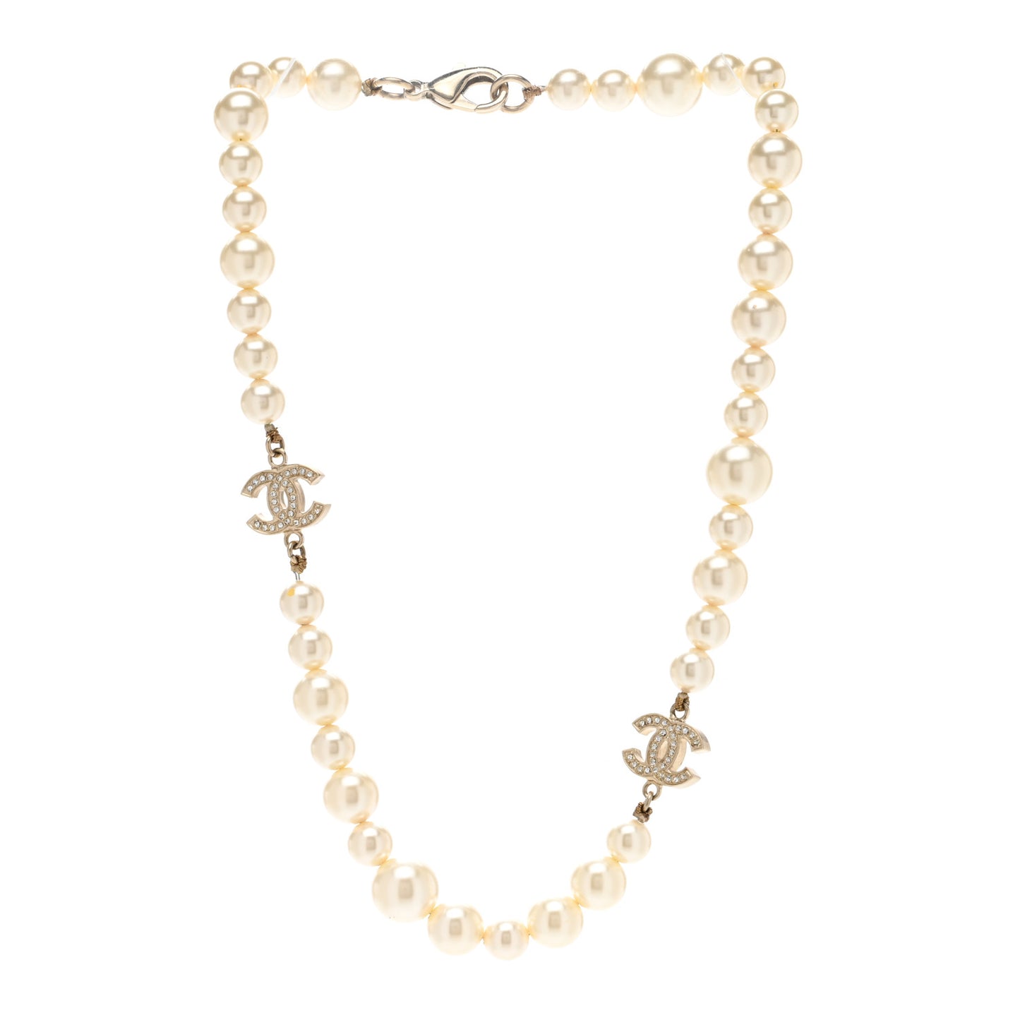 Crystal Pearl CC Short Necklace Gold