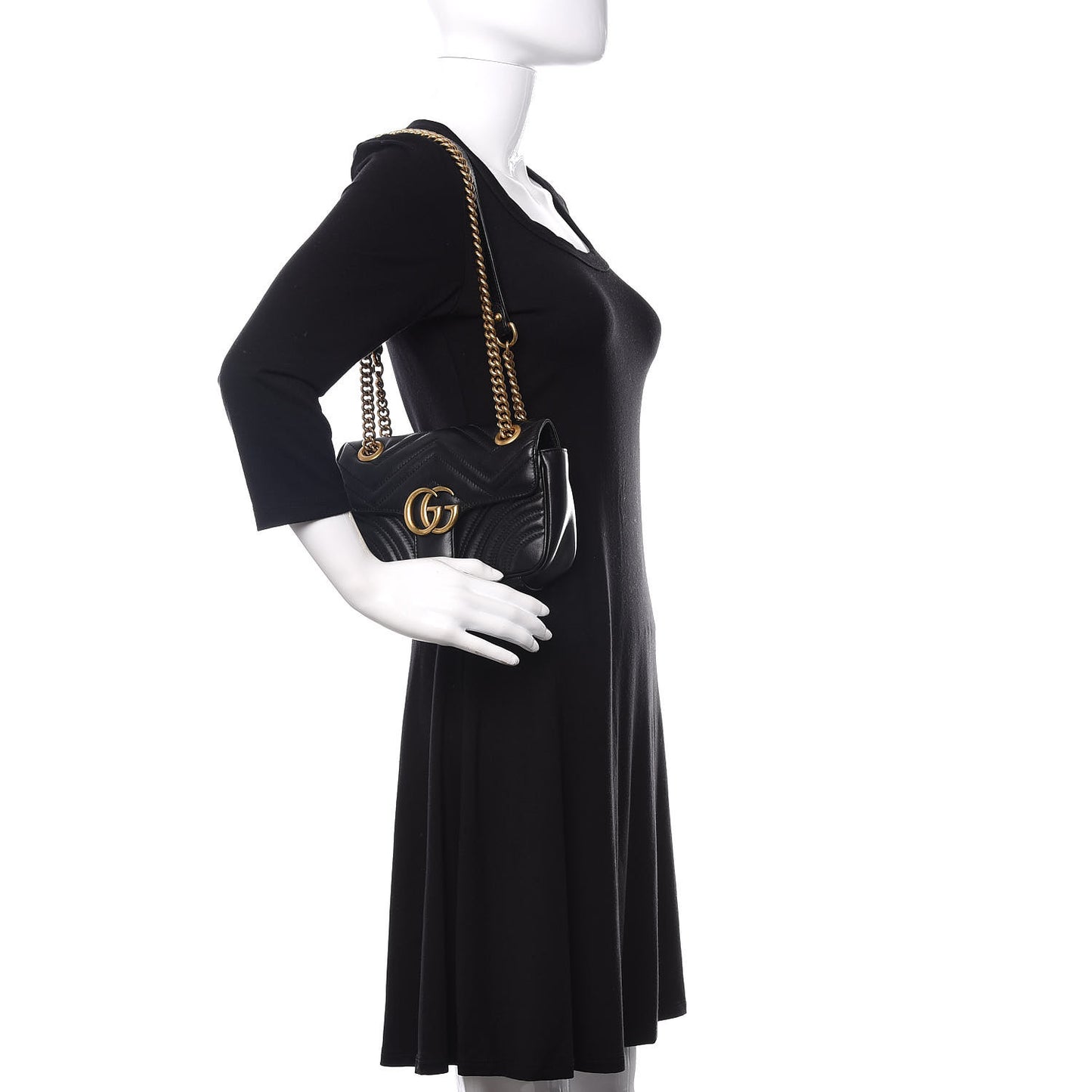 Calfskin Matelasse Mini GG Marmont Shoulder Bag Black