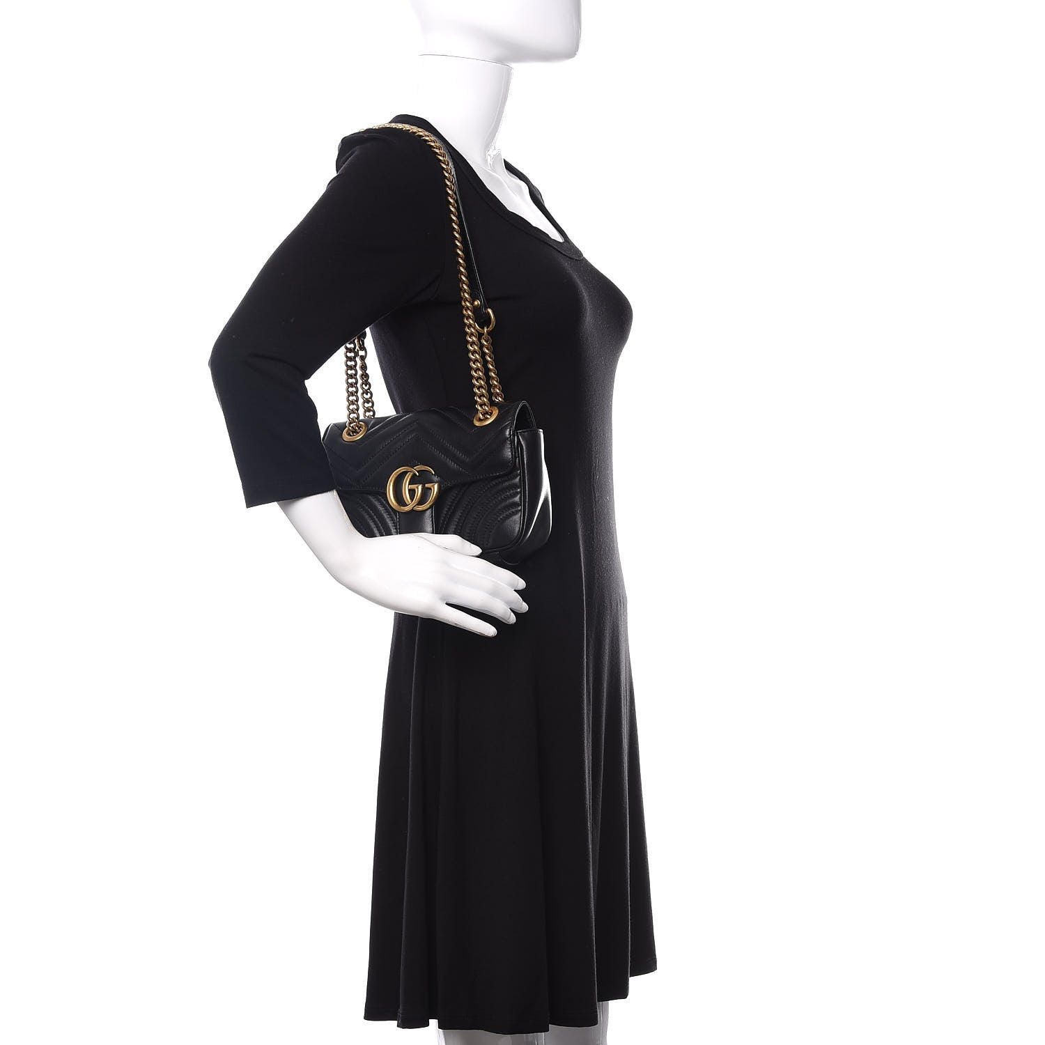 Gucci Calfskin Matelasse Mini GG Marmont Shoulder Bag Black 3 of 13