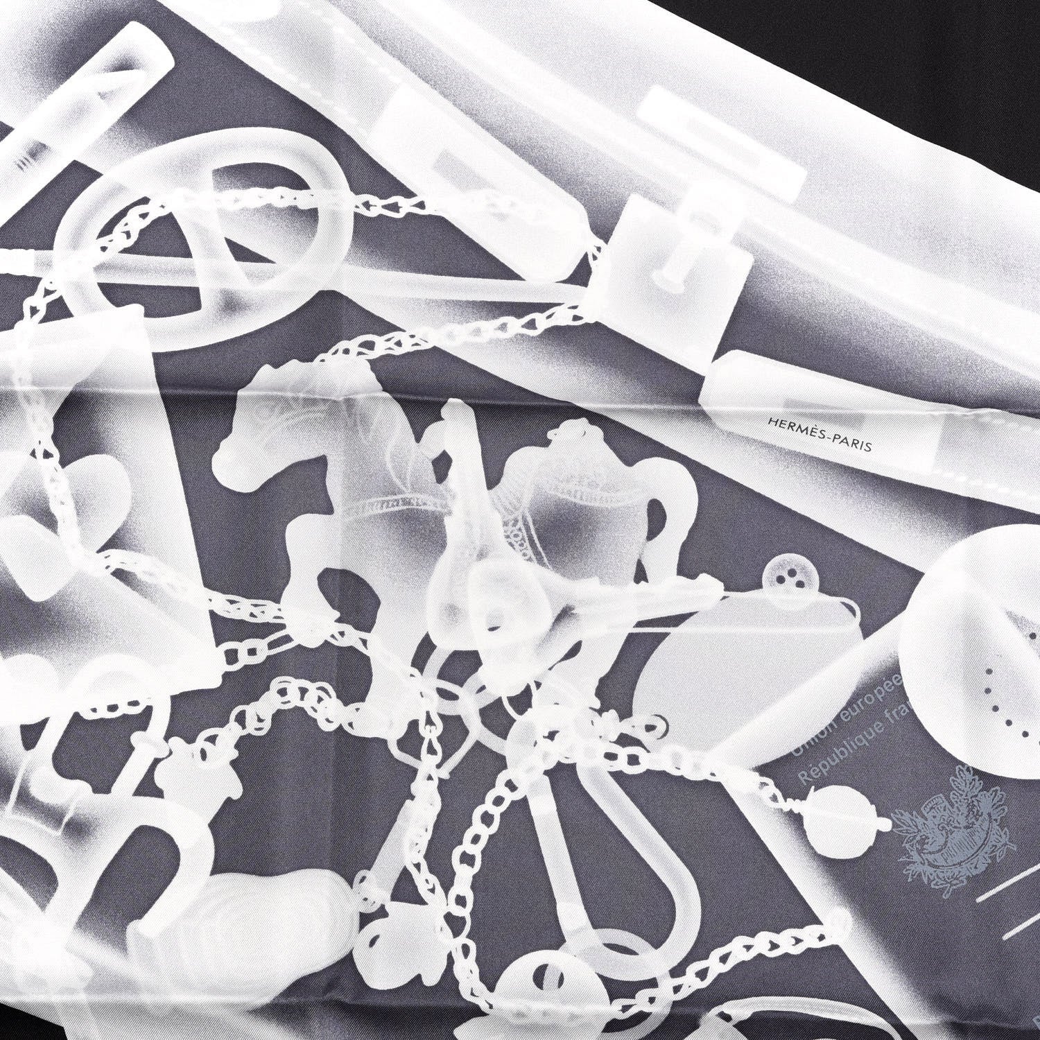 Hermes Silk Please Check In Scarf 90 Marine Black White 2 of 4
