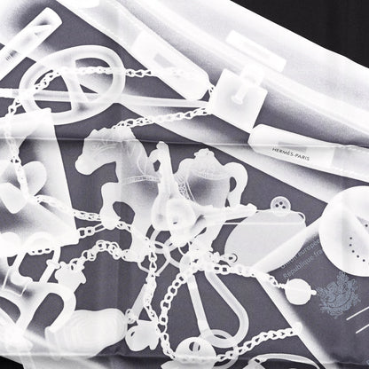 Hermes Silk Please Check In Scarf 90 Marine Black White 2 of 4
