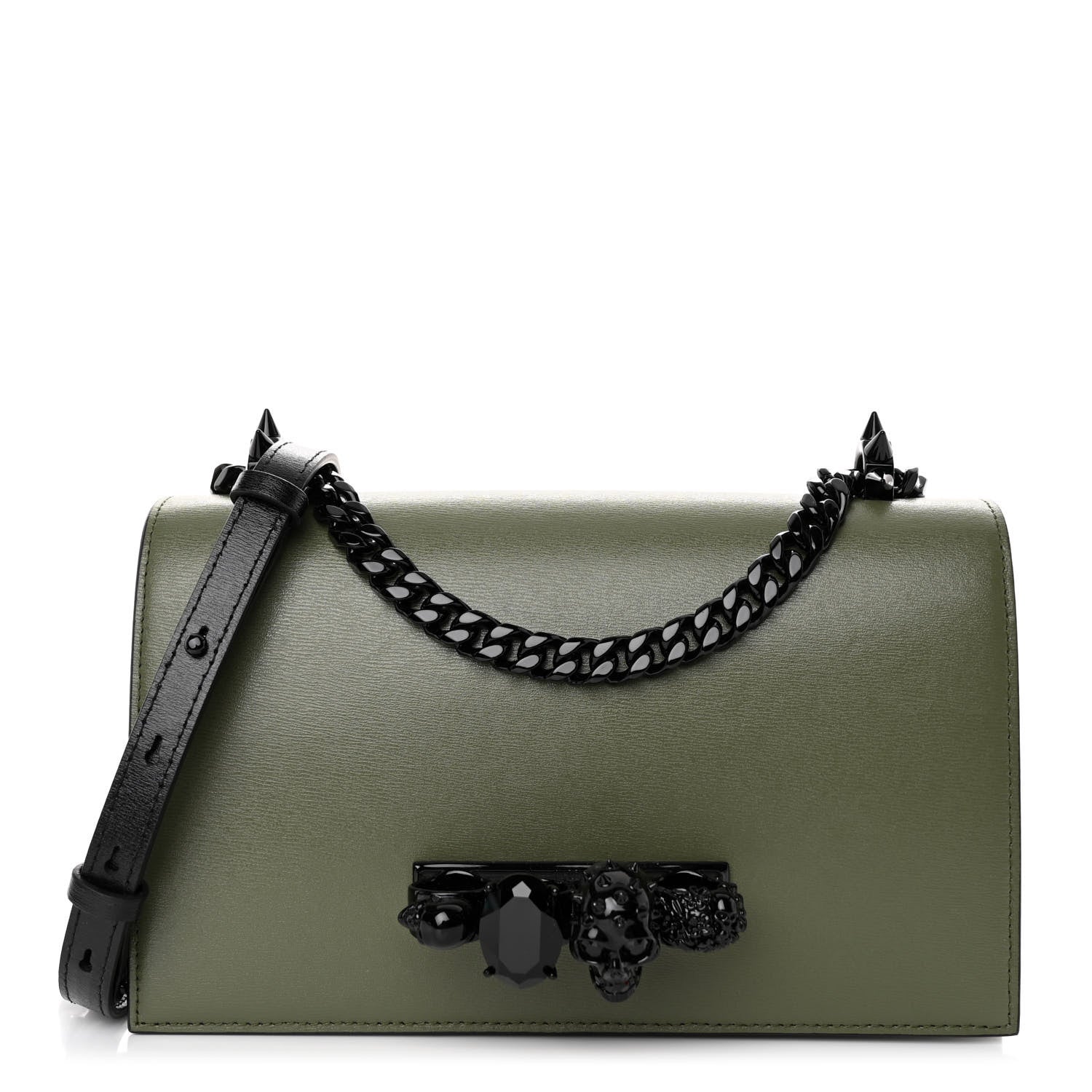 Alexander McQueen Calfskin Knuckle Skull Crossbody Khaki Green Black 1 of 10