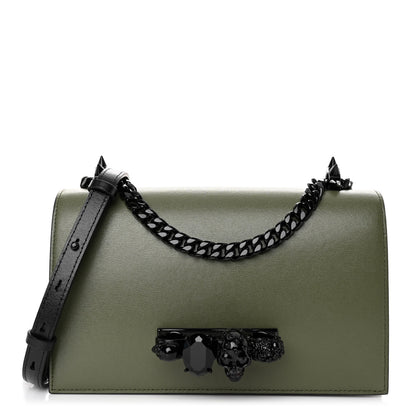 Alexander McQueen Calfskin Knuckle Skull Crossbody Khaki Green Black 1 of 10