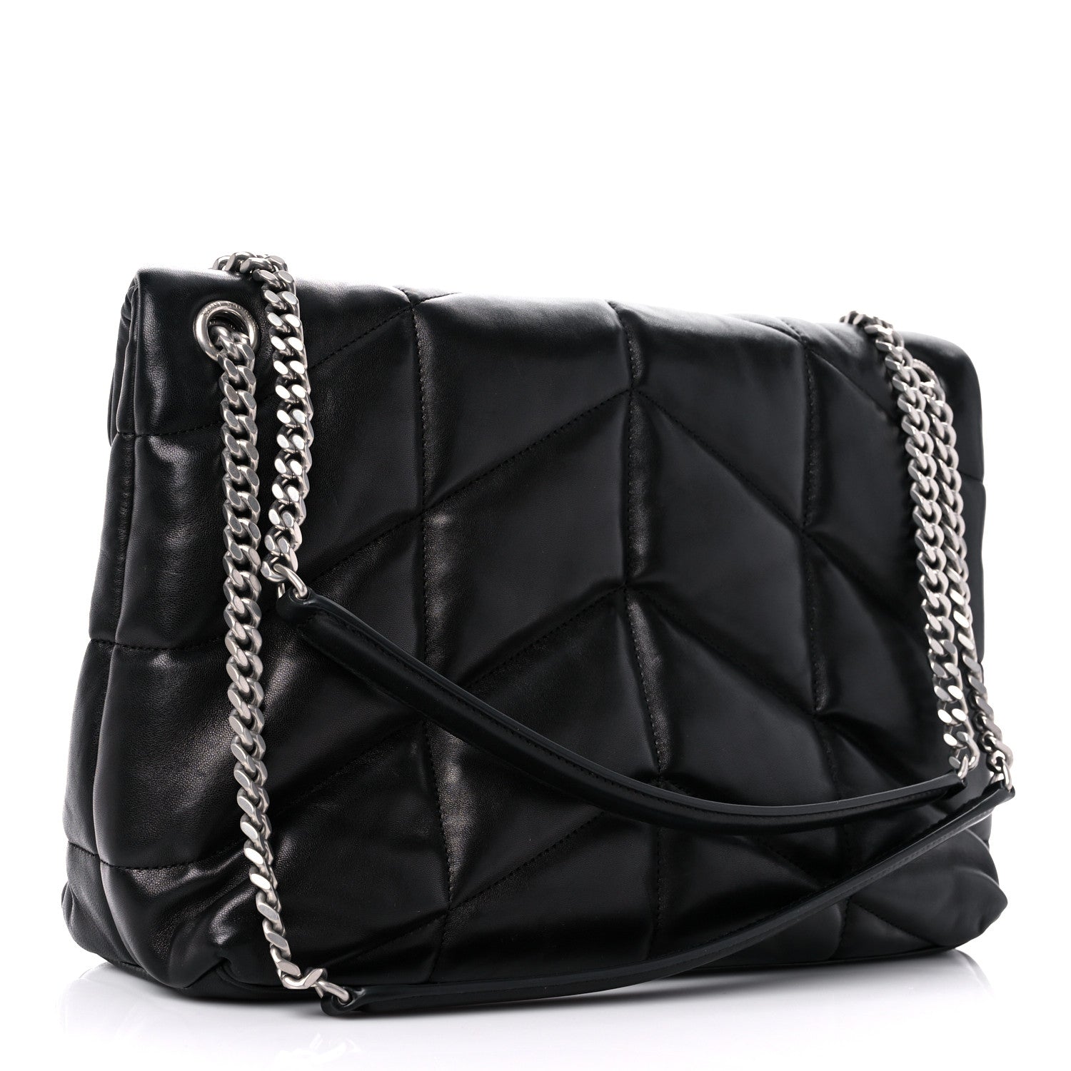 Saint Laurent Lambskin Quilted Medium Loulou Puffer Monogram Chain Satchel Black 3 of 12