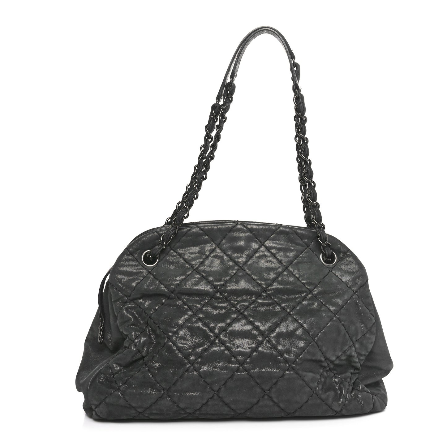 Iridescent Calfskin Large Just Mademoiselle Bowling Bag Black