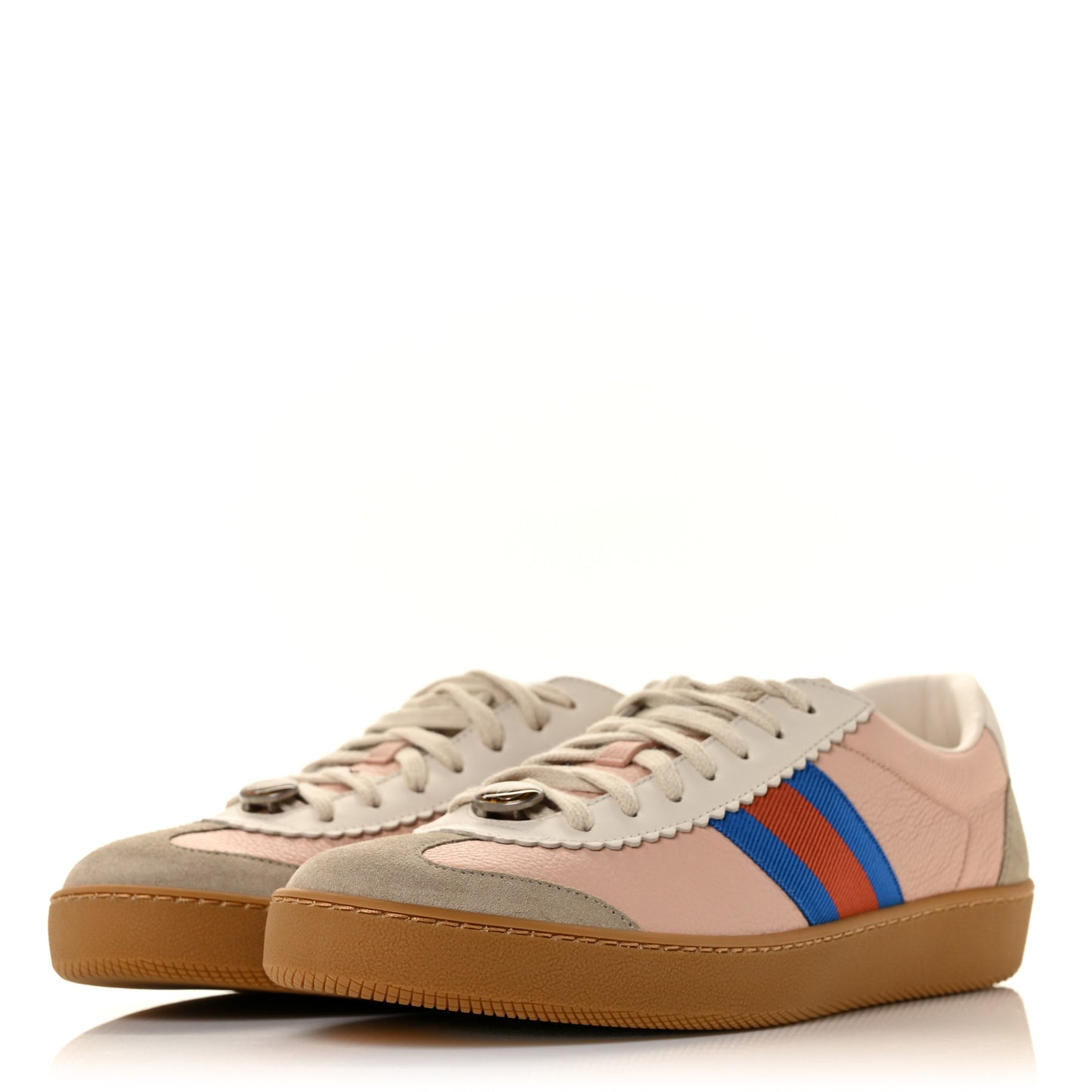 Calfskin Suede Web Womens G74 Sneakers 40 Oatmeal Soft Rose