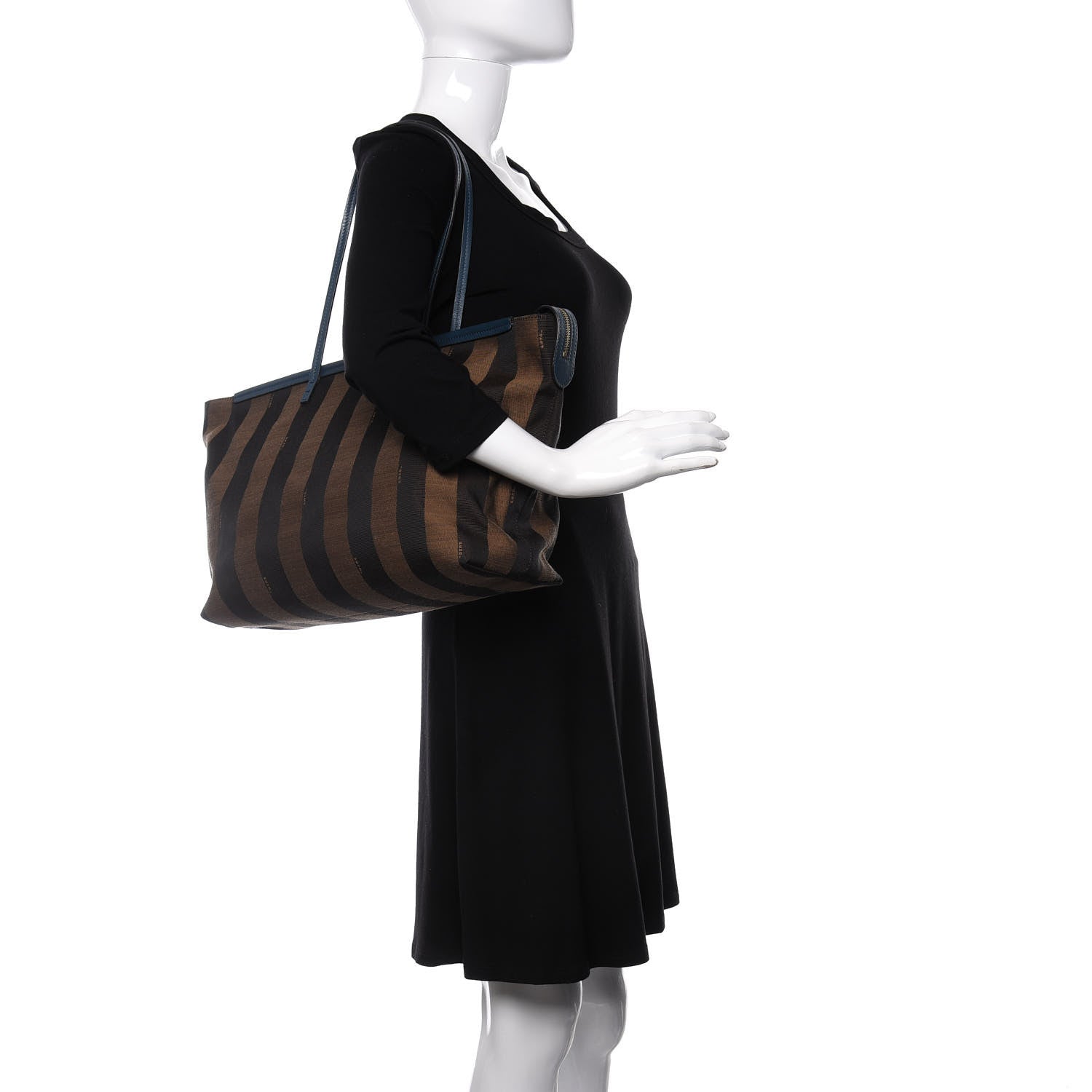 Fendi Pequin Vitello Medium Roll Tote Tobacco Petrolio 2 of 10