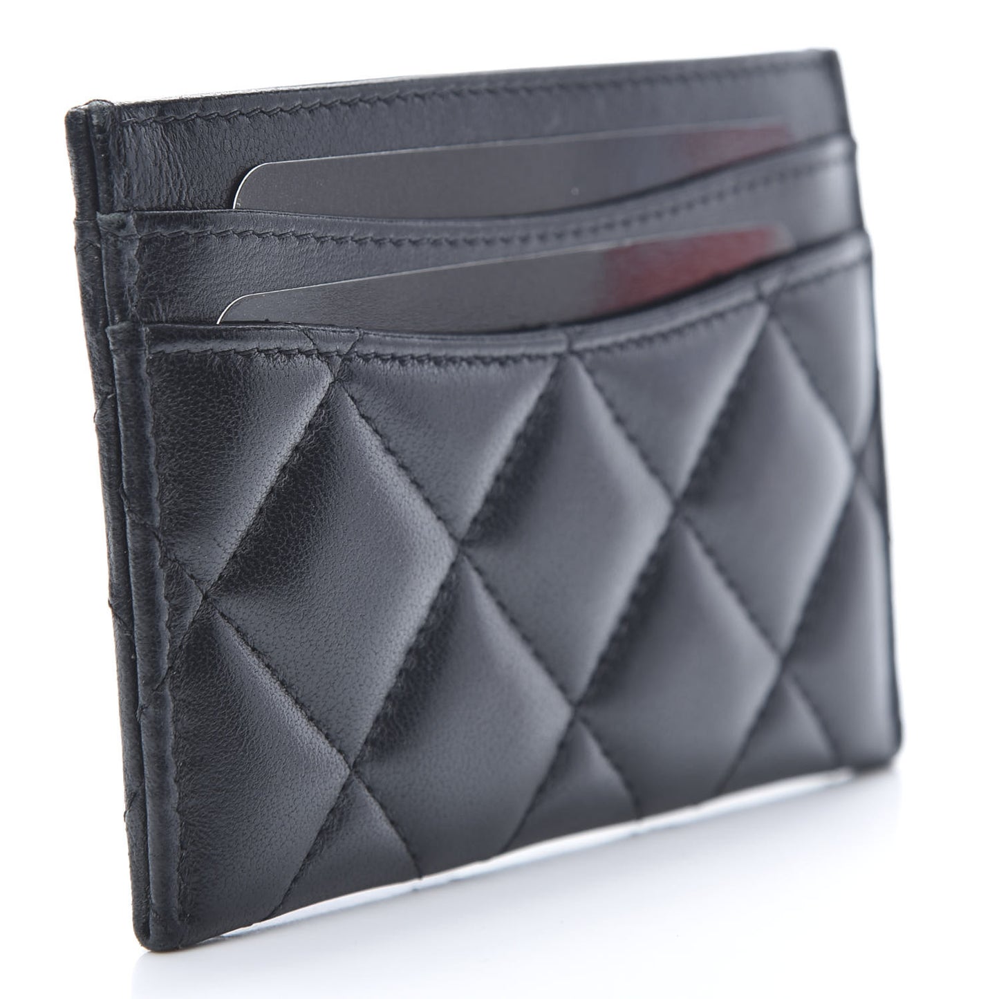 Lambskin Quilted Card Holder Black