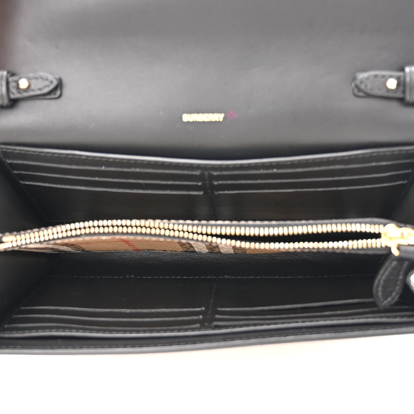 Calfskin Vintage Check Hannah Wallet with Detachable Strap Black