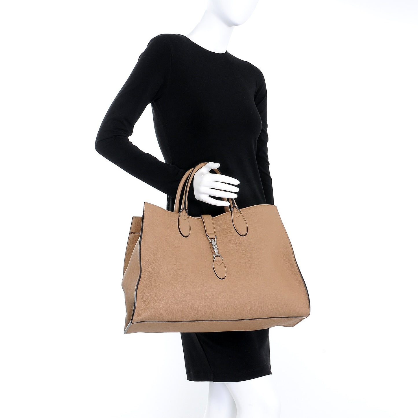 Soft Calfskin Medium Jackie Top Handle Bag Beige
