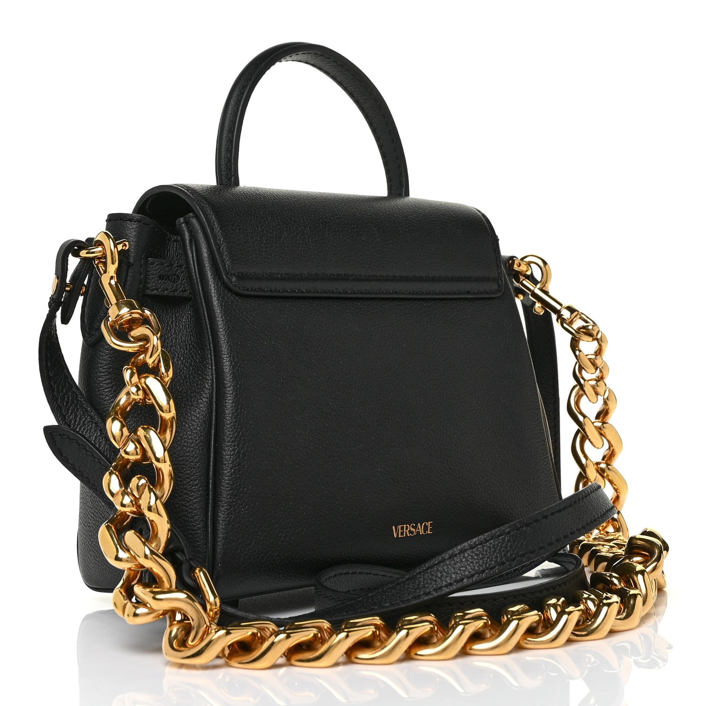 Grained Calfskin Small La Medusa Top Handle Bag Black