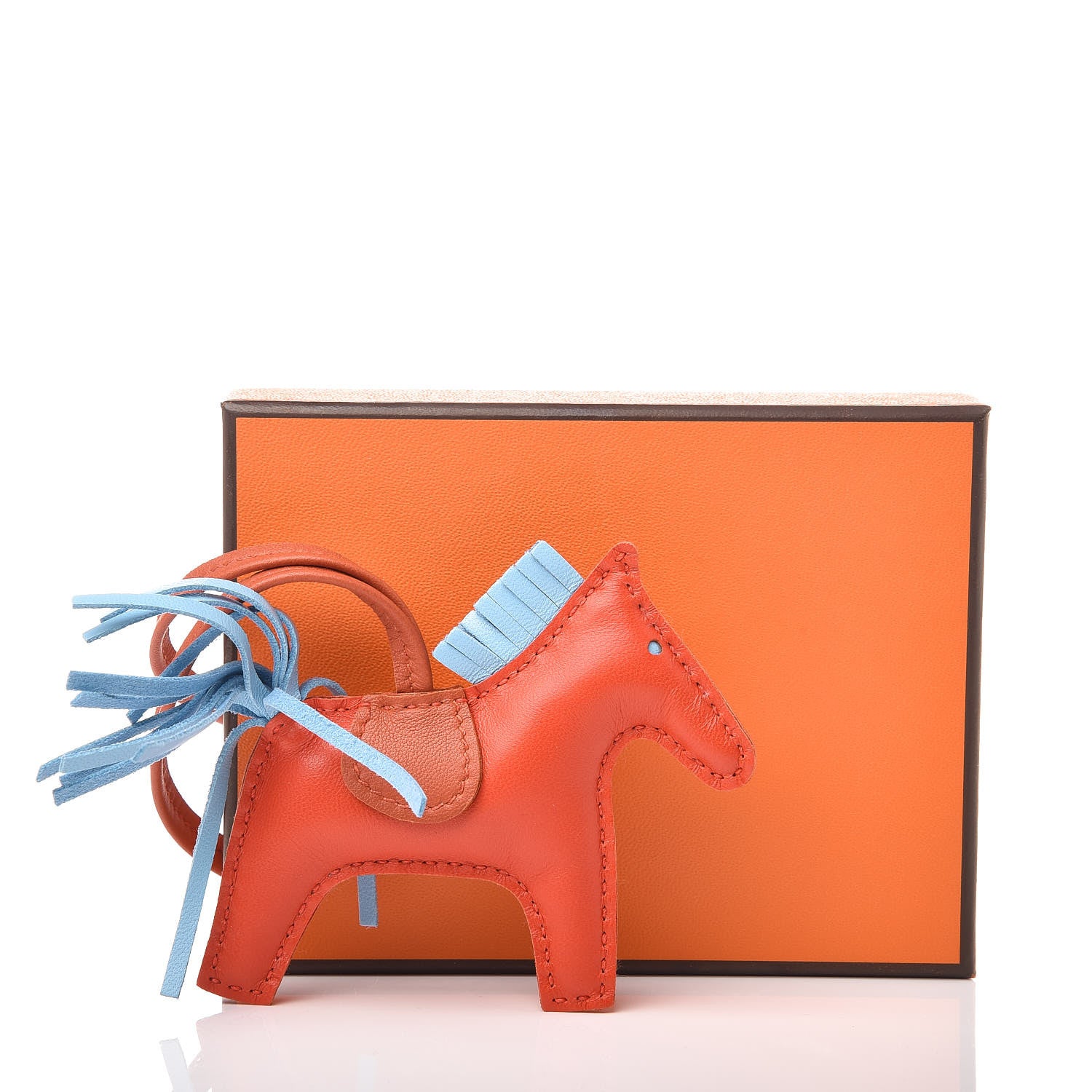 Hermes Milo Lambskin Grigri Rodeo Horse Bag Charm PM Capucine Celeste Cornaline 5 of 5