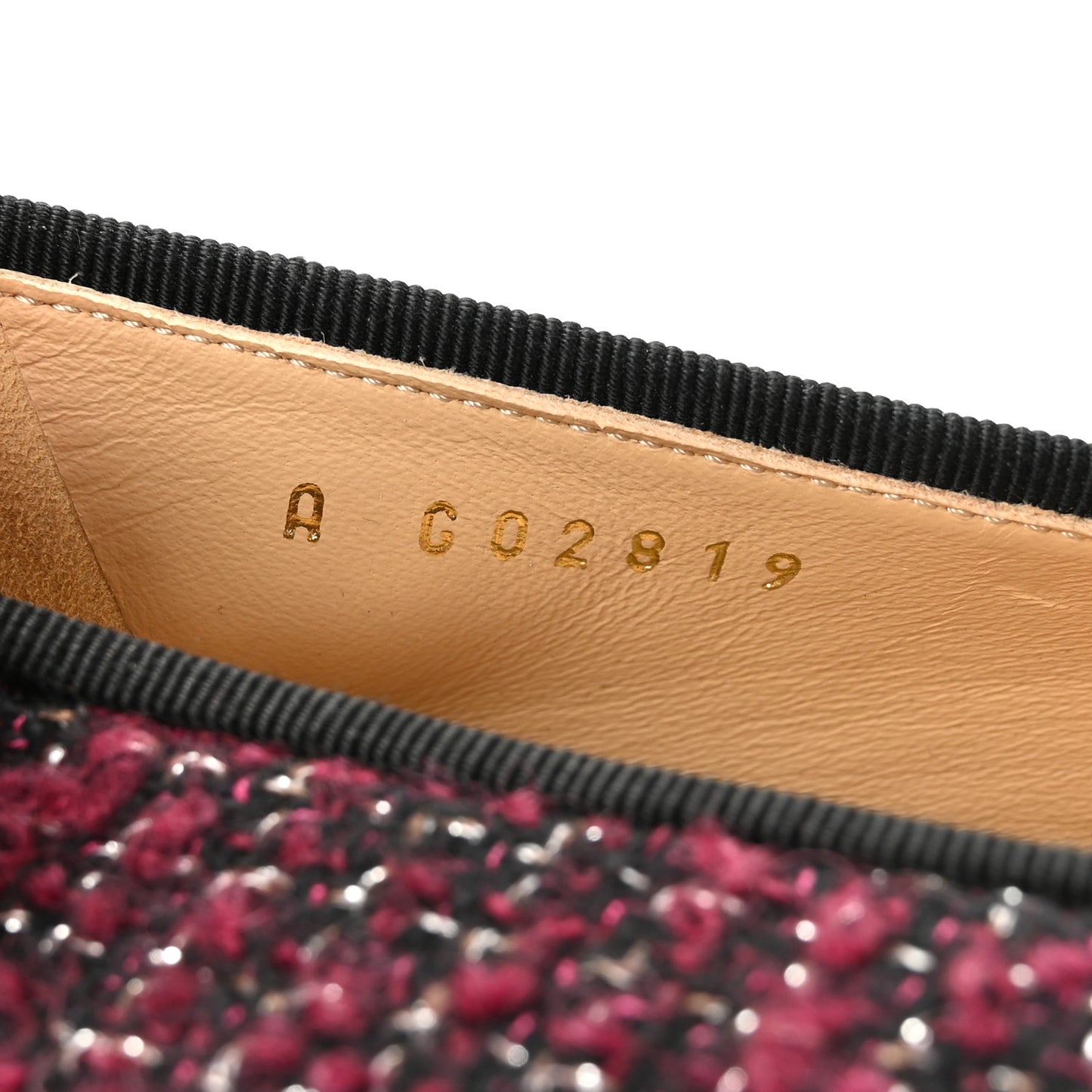 Wool Cotton Tweed Lambskin Cap Toe Ballerina Flats 39.5 Dark Pink Black Silver