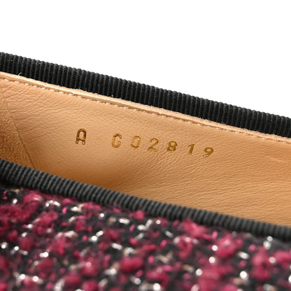 Chanel Wool Cotton Tweed Lambskin Cap Toe Ballerina Flats 39.5 Dark Pink Black Silver 9 of 10