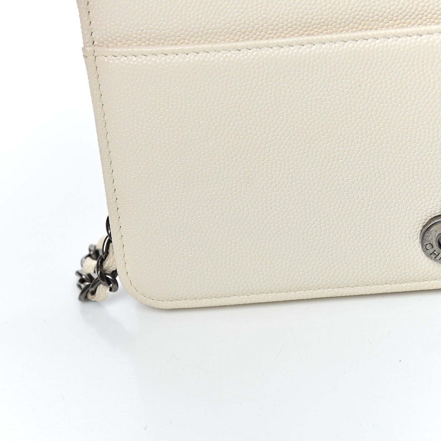 Chanel Caviar Quilted Boy Wallet On Chain WOC White 13 of 14