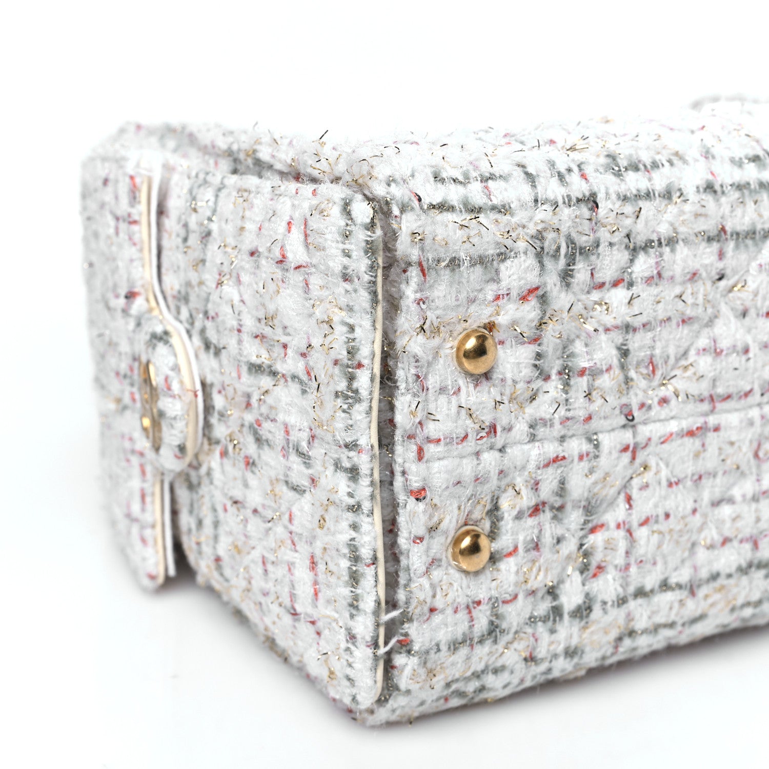Chanel Tweed Quilted Small Chanel 25 Handbag Ecru Khaki Gold Red 9 of 10
